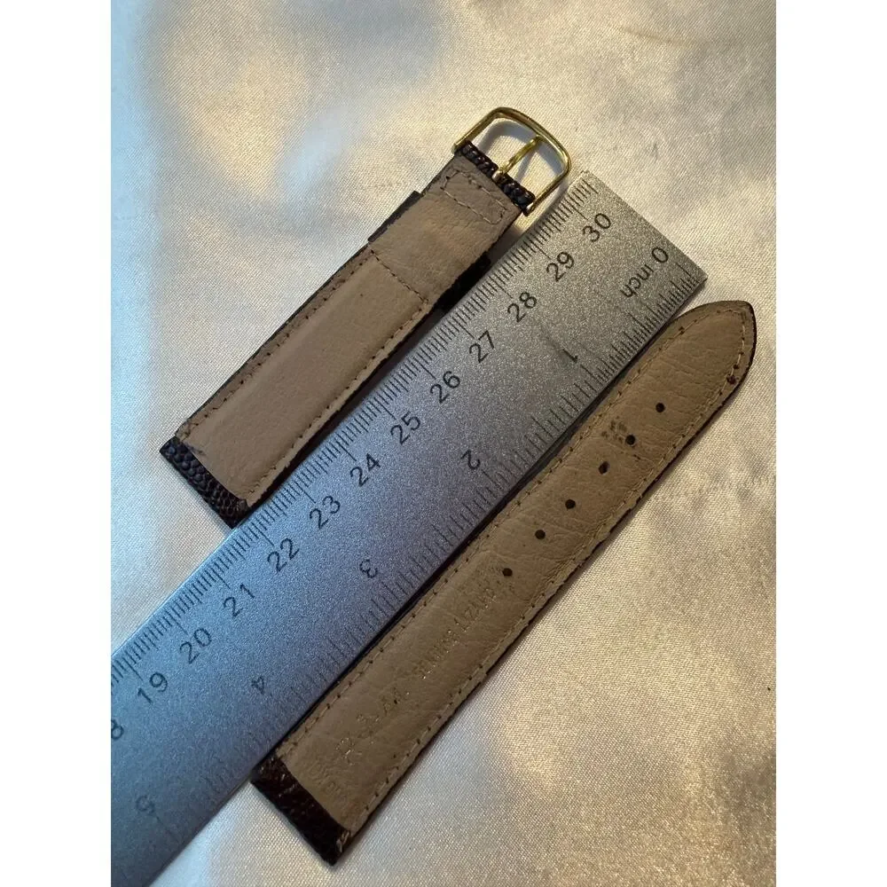 Vintage Genuine Lizard Leather Watch Band Strap-Brown-Gold Tone Buckle (CCC118)